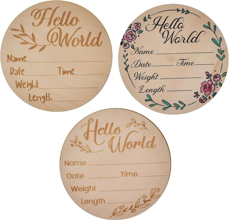 YOKIND 3Pack Baby Birth Announcement Sign6 Inch Hello World Newborn Baby Name Signs for New Baby Arrival Gift Decor Photo Props - Image 1