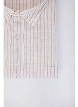 Tudors Large Size Oversize Short Sleeve Striped Button Collar Single Pocket Linen Effect Summer White Men's Shirt  - Image 4