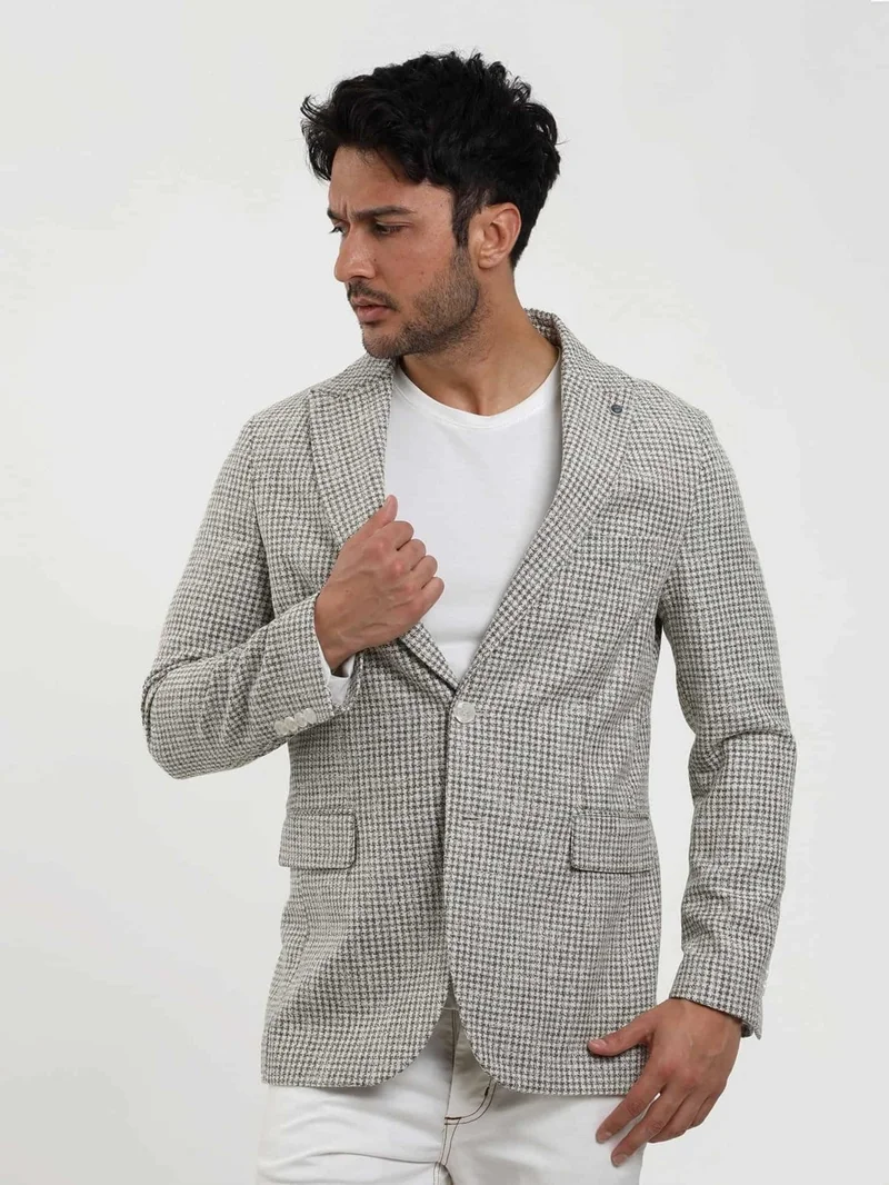 Dufy Green Men's Slim Fit Pitikare Patterned Pointed Collar Casual Jacket 104436