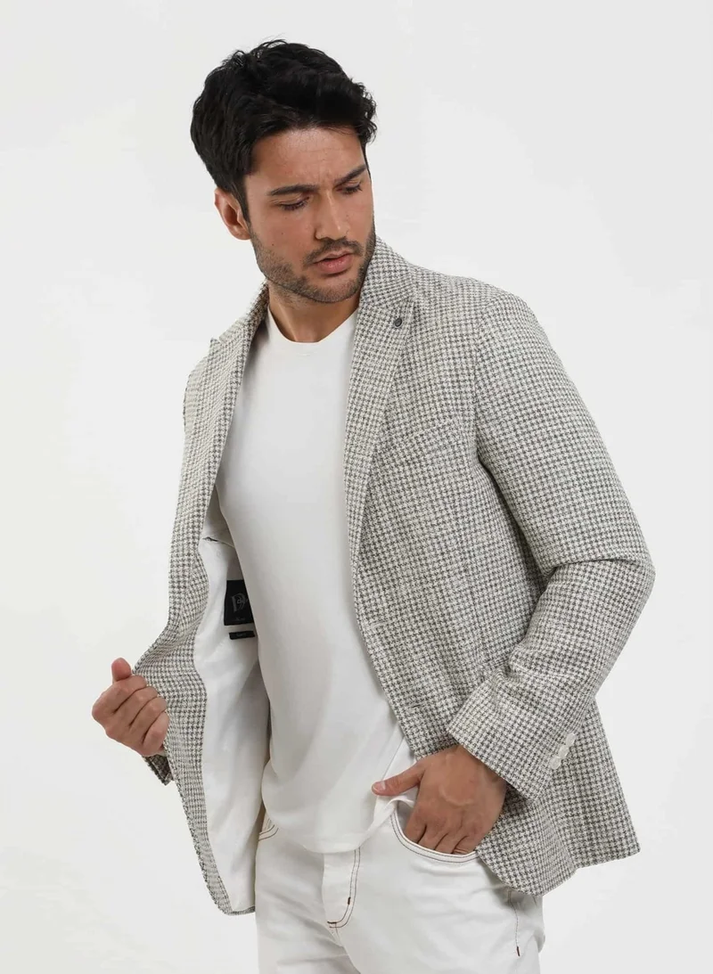 Dufy Green Men's Slim Fit Pitikare Patterned Pointed Collar Casual Jacket 104436