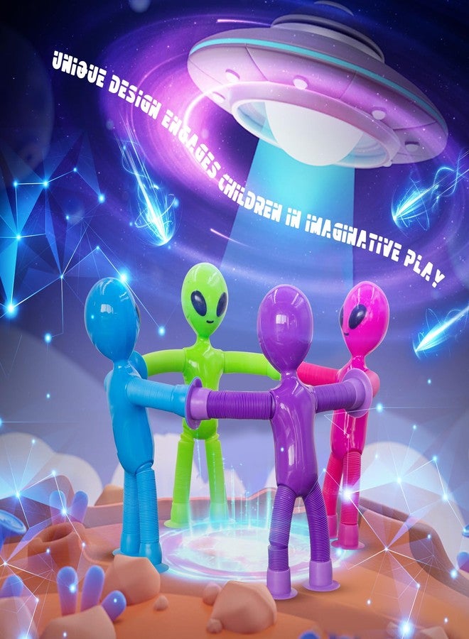 DODOMAGXANADU ألعاب فidget أنبوبية فضائية للأطفال، مجموعة 4 ألعاب فidget لعبة كوب شفط تلسكوبية لتخفيف التوتر والقلق، هدايا لحشو الجوارب للأطفال والرضع (مجموعة 4 فضائي)  - Image 2