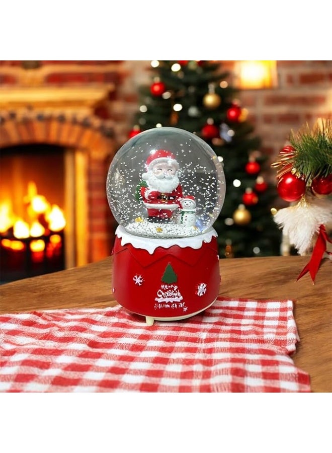 Christmas Musical Snow Globe – Santa & Snowman Figurines with Red Tree Base – Holiday Home Decor with Snow Effect and Music