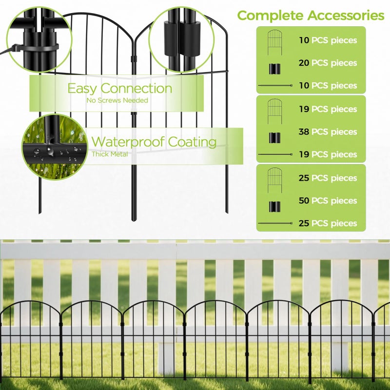 VANCASTLE Decorative Garden Fence Outdoor, Total 10.5ft (L) x 24in (H), Rustproof Metal Landscape Barrier Fence, Black Fence for Yard, Patio Lawn, 10 Panels - Image 3