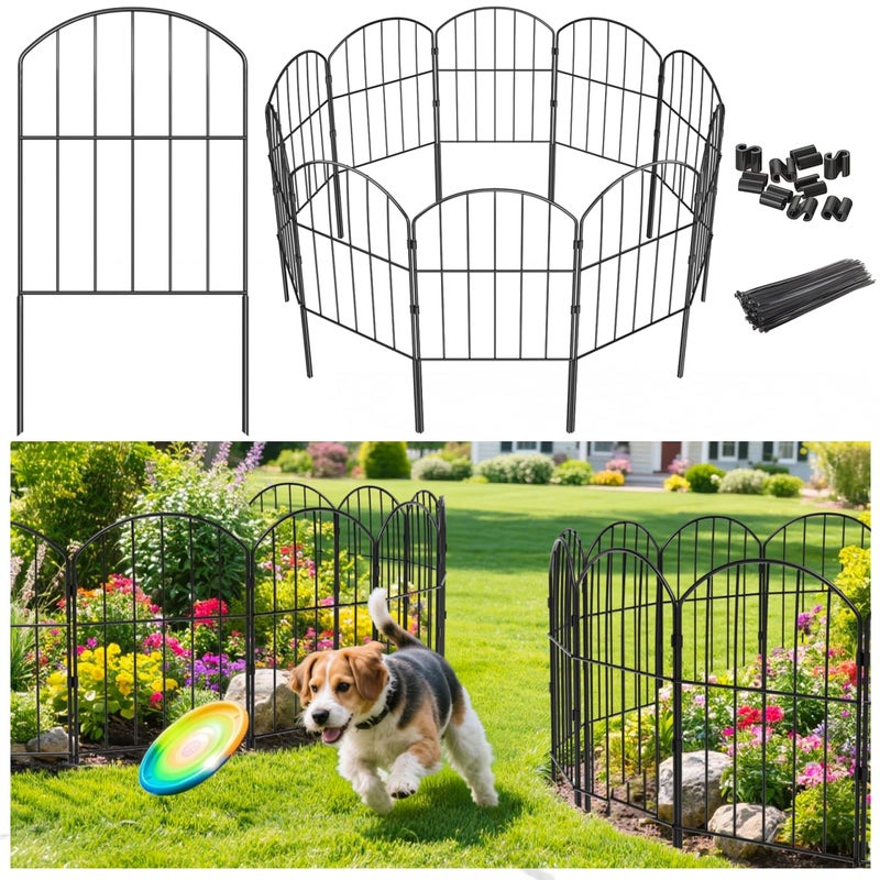 VANCASTLE Decorative Garden Fence Outdoor, Total 10.5ft (L) x 24in (H), Rustproof Metal Landscape Barrier Fence, Black Fence for Yard, Patio Lawn, 10 Panels - Image 1