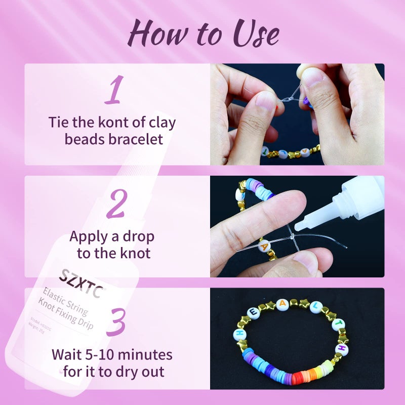 SZXTC 2 Pcs Clay Beads Bracelets Professional Elastic String Kont Fixing Drip, Keep Stretch String Braclet Stay Tied for Flat Round Polymer Heishi Beads Spacer Charm Friendship Jewelry Making Kit - Image 3
