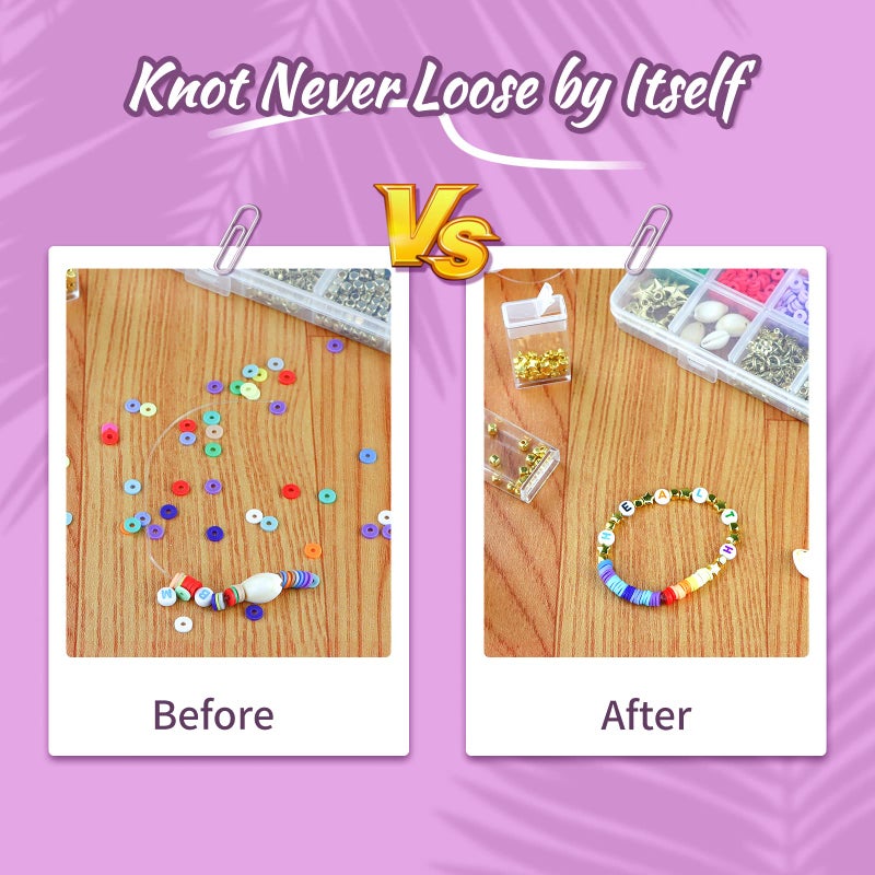 SZXTC 2 Pcs Clay Beads Bracelets Professional Elastic String Kont Fixing Drip, Keep Stretch String Braclet Stay Tied for Flat Round Polymer Heishi Beads Spacer Charm Friendship Jewelry Making Kit - Image 2