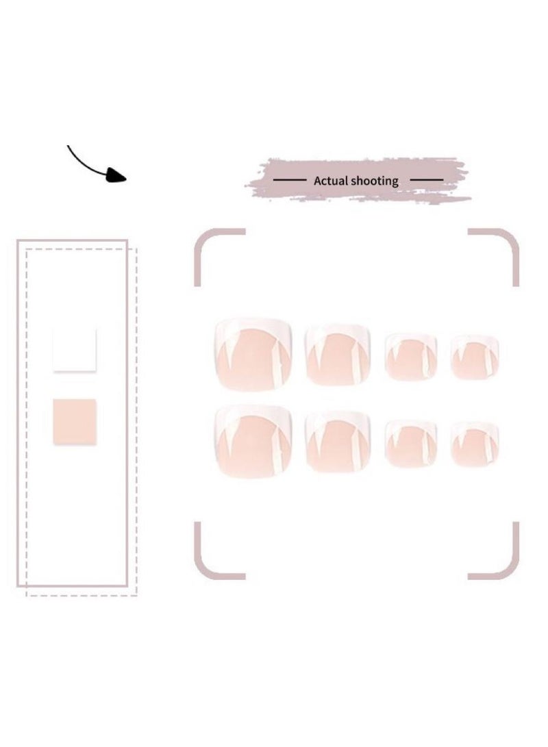 الكنز ٢٤ قطعة أظافر فرنسية صناعية لأصابع القدم، بأطراف بياء بسيطة، جاهزة للاستخدام، أظافر القدم، درع حماية القدم (أبيض) - Image 5