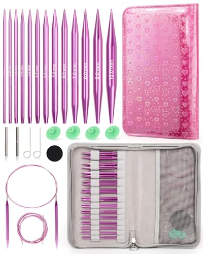 Aeelike Interchangeable Knitting Needles Set 13 Sizes Circular Knitting Needles 30100 mm with 4 Cables Leather Case Smooth Knitting Needle for Blankets Cushions Ideal Gift - Image 1