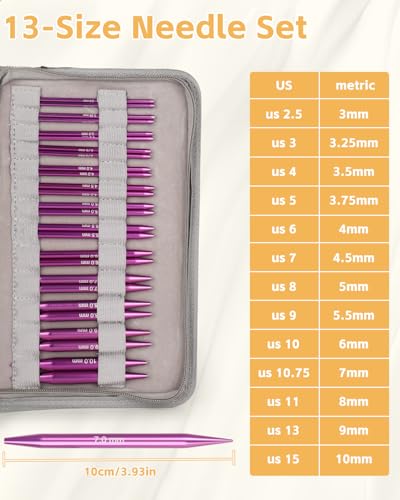 Aeelike Interchangeable Knitting Needles Set 13 Sizes Circular Knitting Needles 30100 mm with 4 Cables Leather Case Smooth Knitting Needle for Blankets Cushions Ideal Gift - Image 3