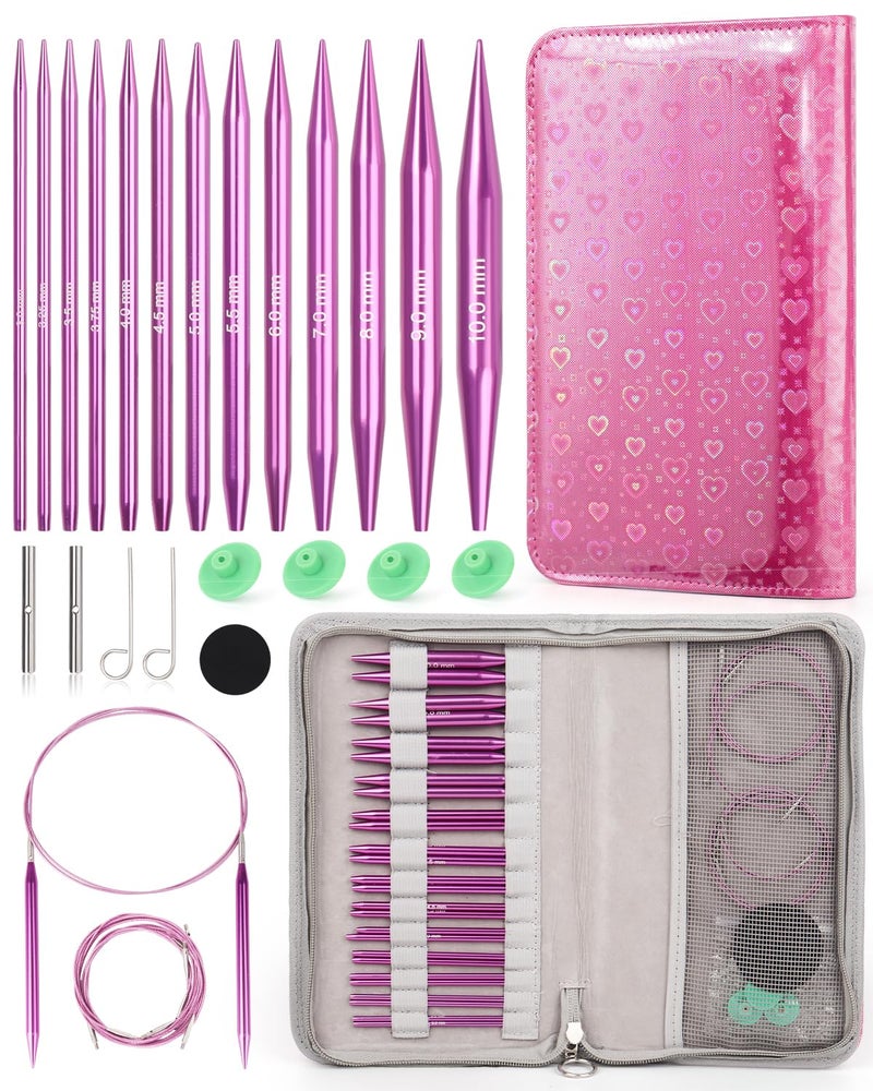 Aeelike Interchangeable Knitting Needles Set 13 Sizes Circular Knitting Needles 30100 mm with 4 Cables Leather Case Smooth Knitting Needle for Blankets Cushions Ideal Gift - Image 2