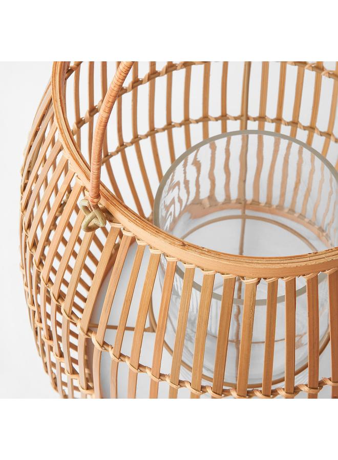 Lantern for block candle, handmade bamboo, 29 cm - Image 3