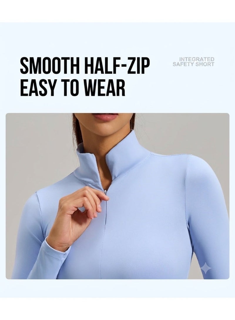 Buttery Soft 2 Piece Yoga Workout Set - Smooth Half Zip Stand Collar Top and High Elasticity Leggings Dynamic Athleisure Outfit - Image 3