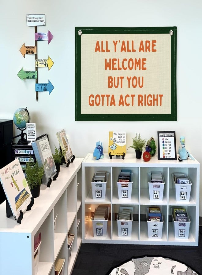 Lacama Kid Room Decor, Boys Room Wall Decor, All Y'all Are Welcome but You Gotta Act Right Linen Hanging Flag, Gifts for Kids, Gifts for Boys, Dorm Wall Decor for Living Room Banner 30x20 (Green) - Image 5