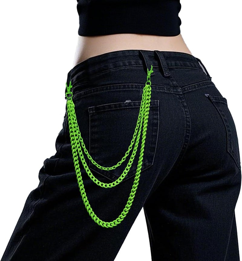 Lainrrew Trousers Chain Pants Belt Wallet Pocket Hip Hop Punk Jeans Key Chain Goth Accessories for Eboy Egirl Women Men (Green) - Image 4