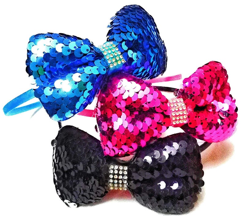 FAVELA Reversible Sequins Ears Headband | Stylish Non-Silp Shiny Ear Hair Hoops Cute Bling Kitty Hairband Hair Accessories for Women Baby Teens (Multicolour, Pack of 6) - Image 1