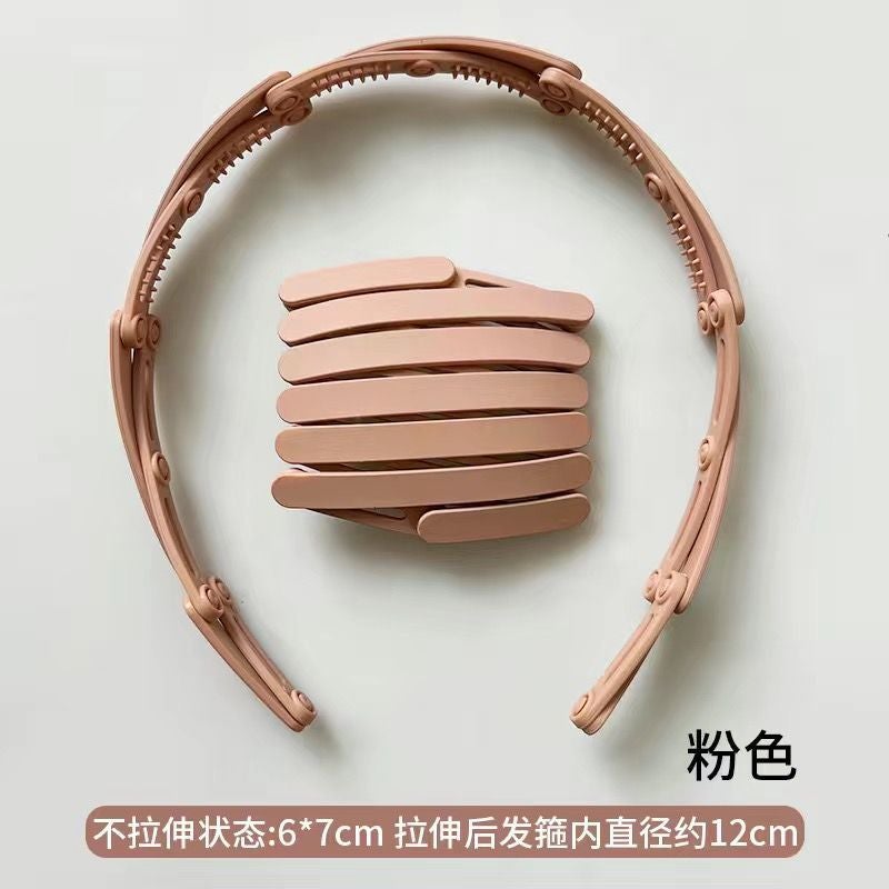 Generic Retractable Folding Headband Womens Travel Portable Face Washing Special Toothed Hair Pressing Anti-slip Broken Hair Hoop Bangs Hair Card #4 Pink