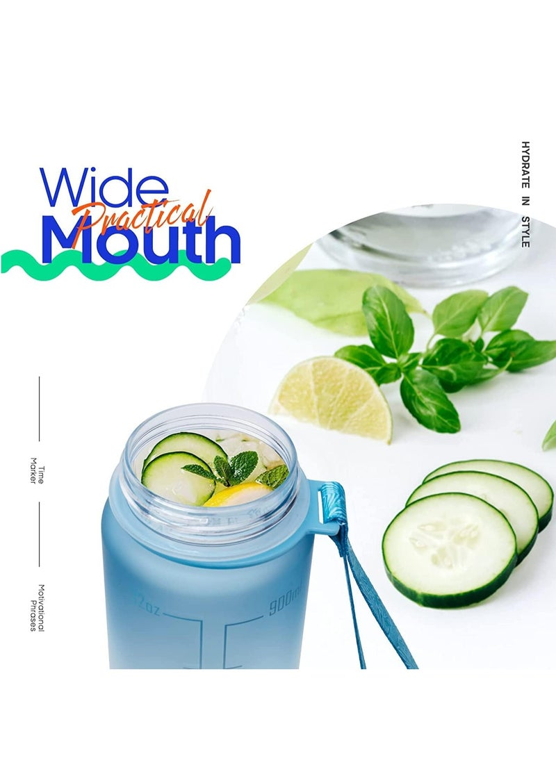 MODERN HOME 2Pcs Sport Water Bottle 1L 32oz with Motivational Time Marker Straw Strainer Tritan Plastic BPA Free Bottles for kids Fitness Gym Office Outdoor School Sports and Exercise Leak Proof - Image 5