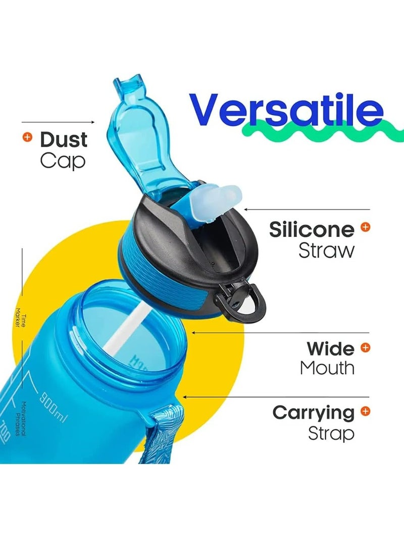MODERN HOME 2Pcs Sport Water Bottle 1L 32oz with Motivational Time Marker Straw Strainer Tritan Plastic BPA Free Bottles for kids Fitness Gym Office Outdoor School Sports and Exercise Leak Proof - Image 2