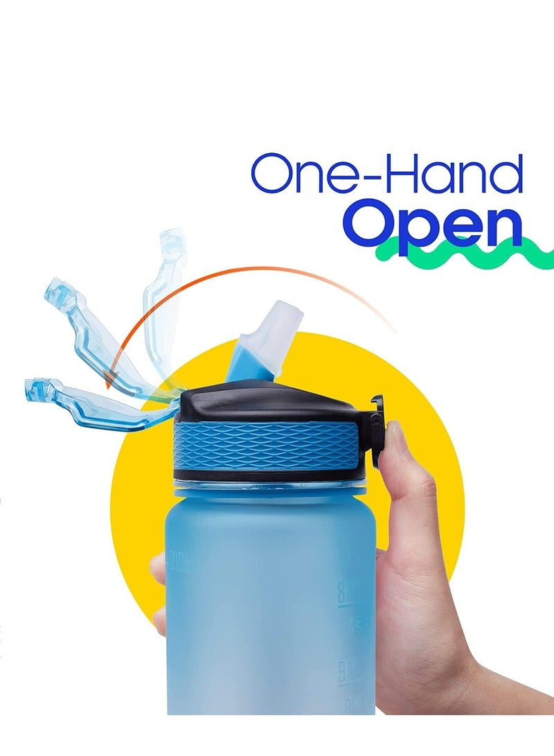 MODERN HOME 2Pcs Sport Water Bottle 1L 32oz with Motivational Time Marker Straw Strainer Tritan Plastic BPA Free Bottles for kids Fitness Gym Office Outdoor School Sports and Exercise Leak Proof - Image 3