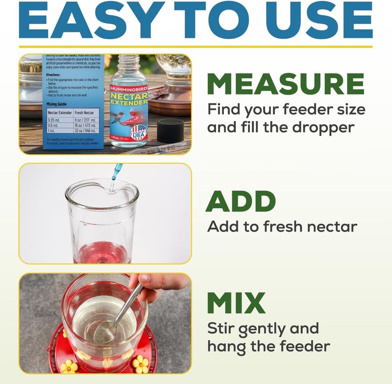 Escentile Hummingbird Feeder Nectar Extender - 60+ Uses - Safe & Natural Defense Keeps Nectar Fresh & Clear for 2+ Weeks - Bird Safe Formula Made in USA - for All Hummingbird Nectar & Feeders - 1oz - Image 4