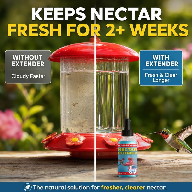 Escentile Hummingbird Feeder Nectar Extender - 60+ Uses - Safe & Natural Defense Keeps Nectar Fresh & Clear for 2+ Weeks - Bird Safe Formula Made in USA - for All Hummingbird Nectar & Feeders - 1oz - Image 2