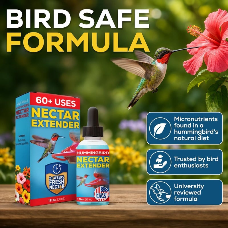 Escentile Hummingbird Feeder Nectar Extender - 60+ Uses - Safe & Natural Defense Keeps Nectar Fresh & Clear for 2+ Weeks - Bird Safe Formula Made in USA - for All Hummingbird Nectar & Feeders - 1oz - Image 5