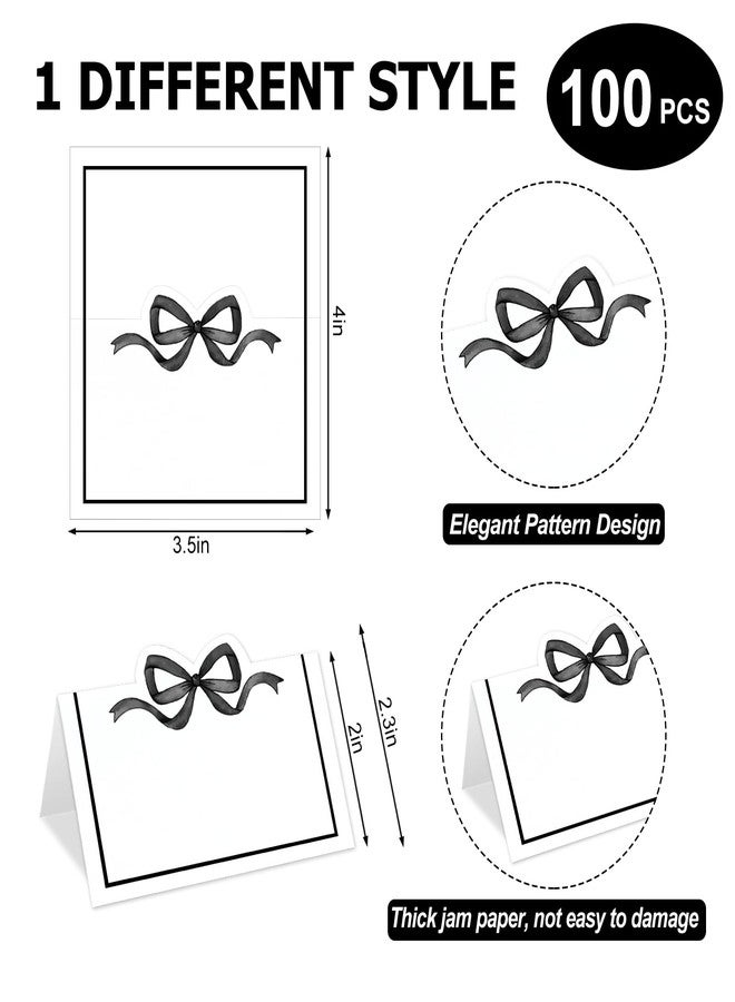 وولاين مجموعة بطاقات أماكن الجلوس من والين، 100 قطعة، مزينة بفيونكة سوداء، مقاس 2 × 3.5 بوصة، بطاقات أسماء على شكل خيمة، باللونين الأسود والأبيض، فارغة، مثالية لتزيين طاولات حفلات أعياد الميلاد. - Image 3