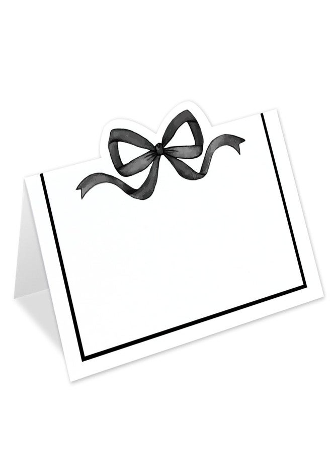 وولاين مجموعة بطاقات أماكن الجلوس من والين، 100 قطعة، مزينة بفيونكة سوداء، مقاس 2 × 3.5 بوصة، بطاقات أسماء على شكل خيمة، باللونين الأسود والأبيض، فارغة، مثالية لتزيين طاولات حفلات أعياد الميلاد. - Image 1