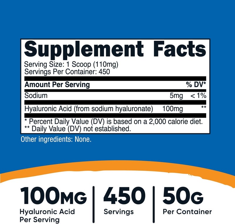 Nutricost بودرة حمض الهيالورونيك من نوتريكوست 50 جرام قابلة للذوبان في الماء مسحوق ناعم خالي من الغلوتين غير معدل وراثيًا - Image 2