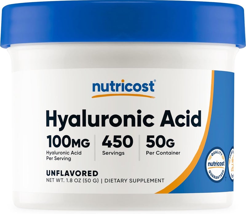 Nutricost بودرة حمض الهيالورونيك من نوتريكوست 50 جرام قابلة للذوبان في الماء مسحوق ناعم خالي من الغلوتين غير معدل وراثيًا - Image 1