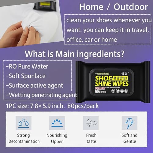 adbeni Shoe Shine Wipes | 1 Pack of 80 PCS | Quick Sneaker & Shoe Cleaner | Cleaning Wet Wipes for Canvas, Rubber & Synthetic Shoes | Removes Dirt, Dust & Stains | Travel-Friendly, Gentle Formula - Image 5