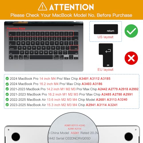 CaseBuy Keyboard Cover for 2025 2024 2023 MacBook Air 13.6/15 Inch M4 M3 M2 A3240 A2941 A3241 A3114, MacBook Pro 14" 16" M5 M4 M3 M2 M1 Pro/Max A2442 A2779 A2918 A2992 A2780 A2991 Protector -Black - Image 2