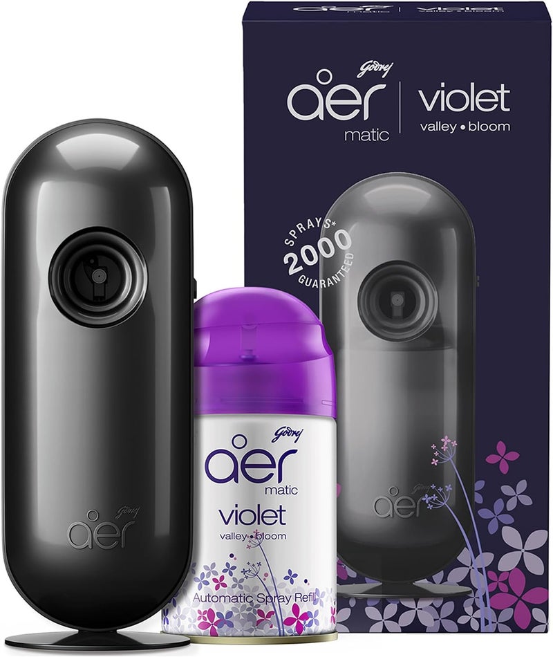 Godrej aer matic Automatic Air Freshener Auto Spray Kit with Flexi Control Violet 225 ml - Image 1