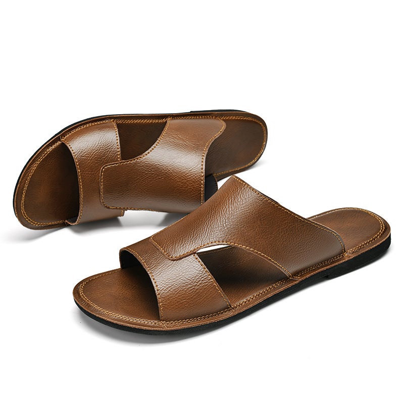 Large Size 46 Cowhide Slippers For Men Black Versatile Genuine Leather 47 Slippers Summer Beach Shoes Men'S Soft-Soled Leather Sandals Trendy - Image 5