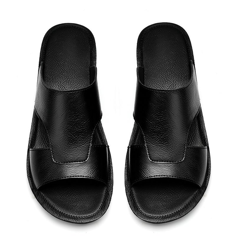 Large Size 46 Cowhide Slippers For Men Black Versatile Genuine Leather 47 Slippers Summer Beach Shoes Men'S Soft-Soled Leather Sandals Trendy - Image 4