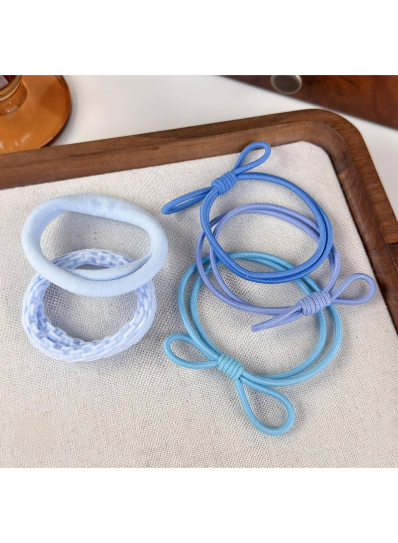 Hand Made Set of 5 Blue-Colored Gradient Hair Ties - Image 2
