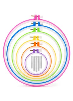 Pllieay 6 Pieces Plastic Embroidery Hoops Set And 16 Pieces Needles Plastic Circle Cross Stitch Hoop Ring 3.4 Inch To 10.2 Inch For Embroidery And Cross Stitch(Multicolor)  - Image 1