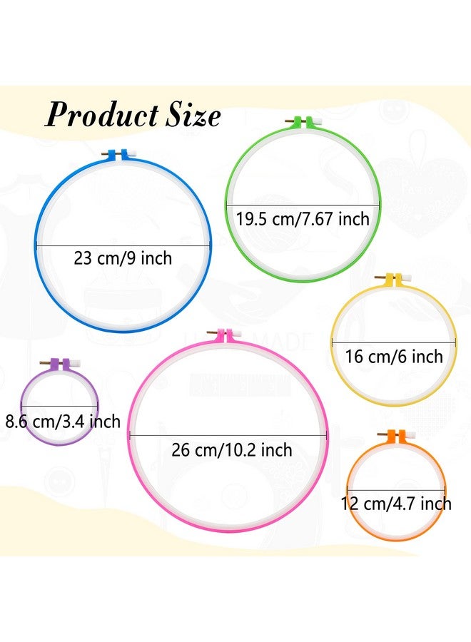 Pllieay 6 Pieces Plastic Embroidery Hoops Set And 16 Pieces Needles Plastic Circle Cross Stitch Hoop Ring 3.4 Inch To 10.2 Inch For Embroidery And Cross Stitch(Multicolor)  - Image 2