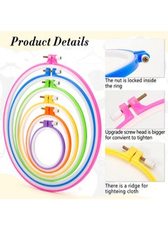 Pllieay 6 Pieces Plastic Embroidery Hoops Set And 16 Pieces Needles Plastic Circle Cross Stitch Hoop Ring 3.4 Inch To 10.2 Inch For Embroidery And Cross Stitch(Multicolor)  - Image 3