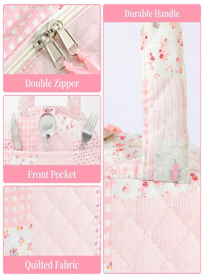 WOBAGMEN Quilted Lunch Box for Women,Lunch Box for Teen Girls,Cute Pink Patchwork Lunch Bags for Work, School,Office,Picnic,Travel (Pink Patchwork) - Image 3