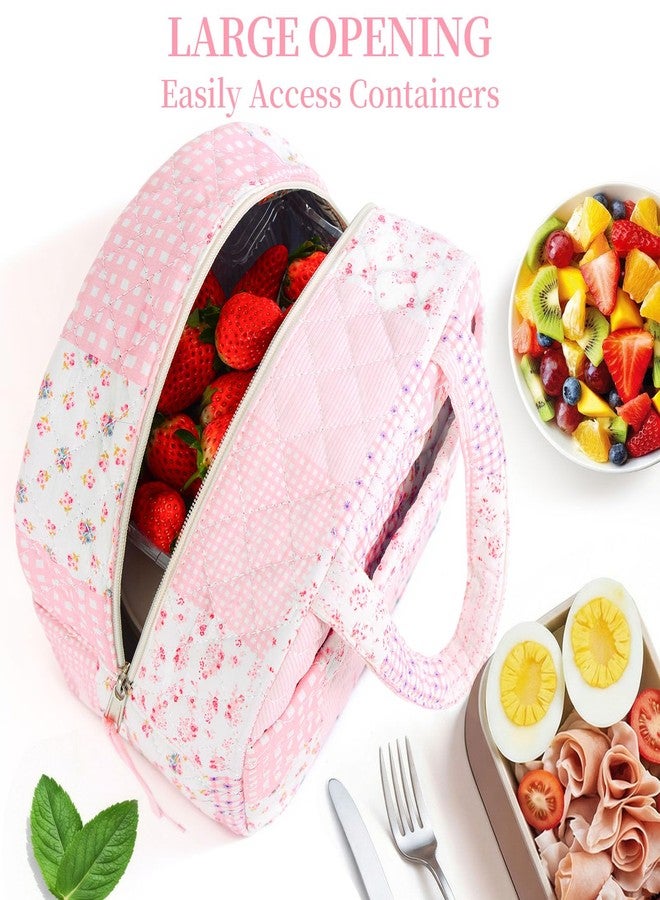 WOBAGMEN Quilted Lunch Box for Women,Lunch Box for Teen Girls,Cute Pink Patchwork Lunch Bags for Work, School,Office,Picnic,Travel (Pink Patchwork) - Image 5
