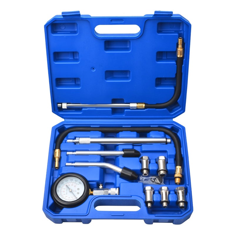 Prokomon Petrol Gasoline Engine Compression Tester Kit 300 Psi Engine Cylinder Compression Tester with M10 M12 M14 M16 M18