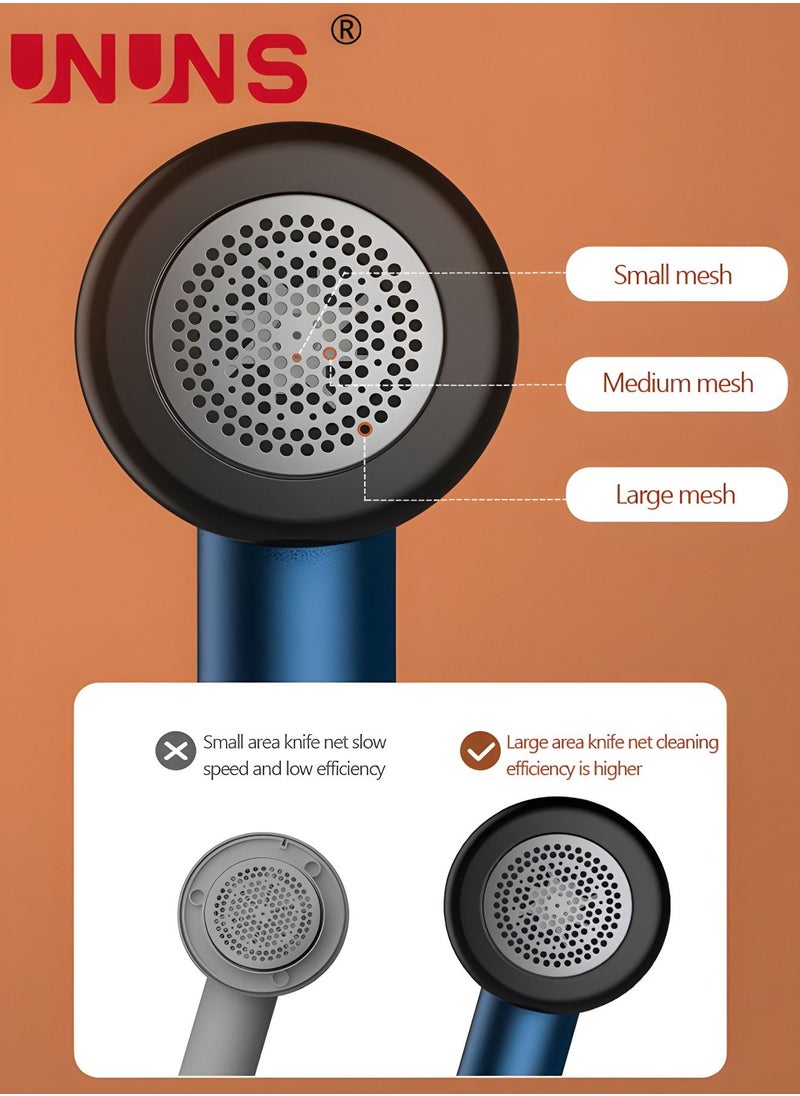 UNUNS - Fabric Shaver,Rechargeable Lint Remover With 1 Brush And 3 Replaceable Cutter Heads,Intelligent Digital Display Lints Shaver,Built-in Lint Trap,For Clothes Blue - Image 1