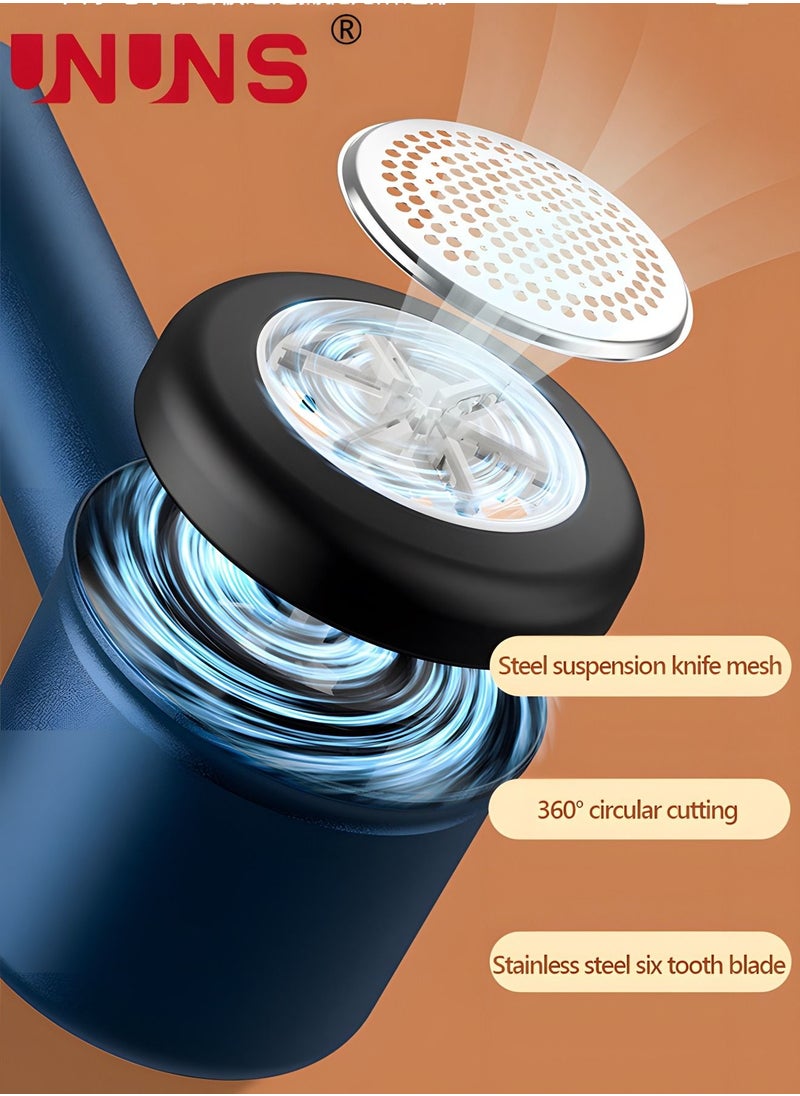 UNUNS - Fabric Shaver,Rechargeable Lint Remover With 1 Brush And 3 Replaceable Cutter Heads,Intelligent Digital Display Lints Shaver,Built-in Lint Trap,For Clothes Blue - Image 1