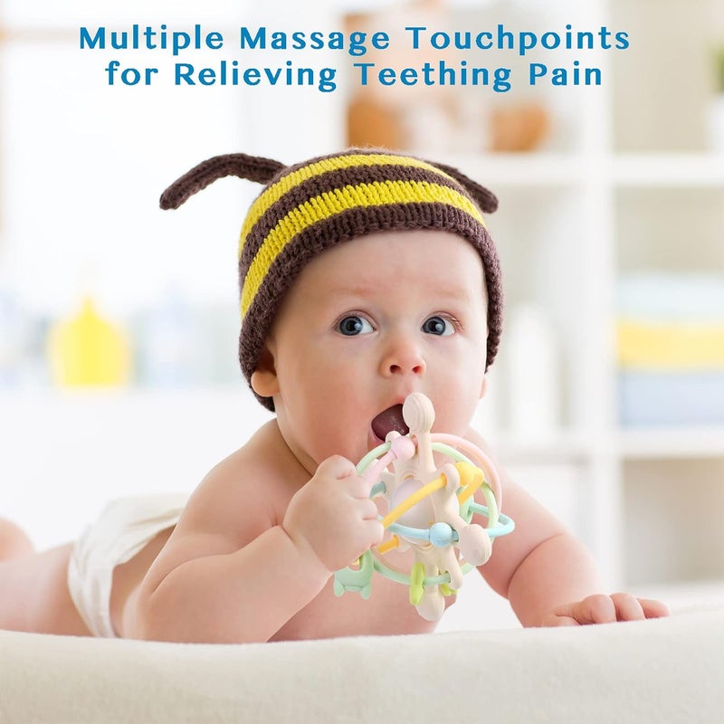 Eoopoon Baby Teether Toy for Babies 3 Months Silicone Baby Teething Toys Rattle Sensory Teether Toy for Sore Gums Baby Chew Toys for Sucking Needs BPA Free Navajo White - Image 4