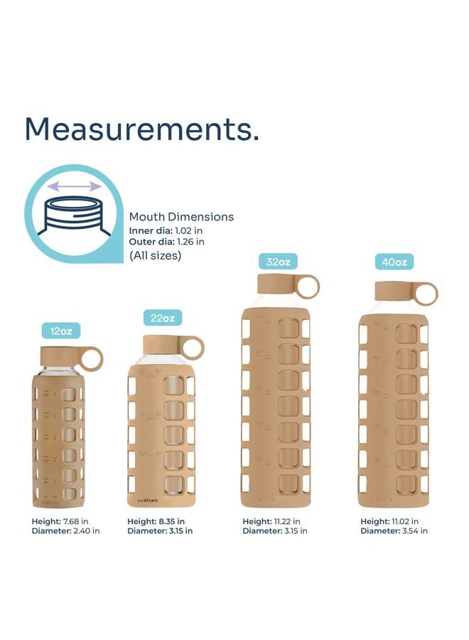 purifyou Glass Water Bottles 42/32/12oz/355ml Glass Water Bottles with Time and Volume Markings and Extra Thick Silicone Sleeve Reusable Bottle for Water, Milk, Juice (32oz, Iced Coffee) - Image 2