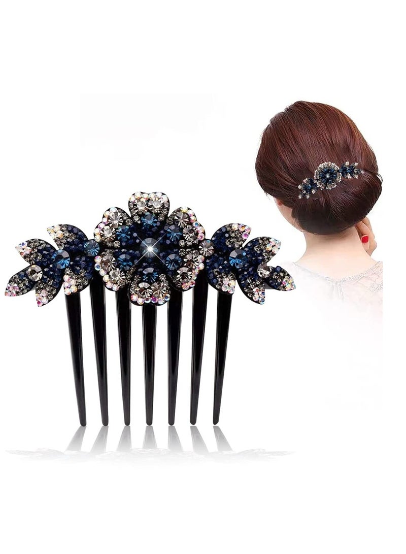 Accessorize Kingdom Hair Clips for Women Flower Hair Comb Pins Slide Hair Clips for Girls Crystal Barrettes Bridal Charm Hair Accessories(dark blue)  - Image 1