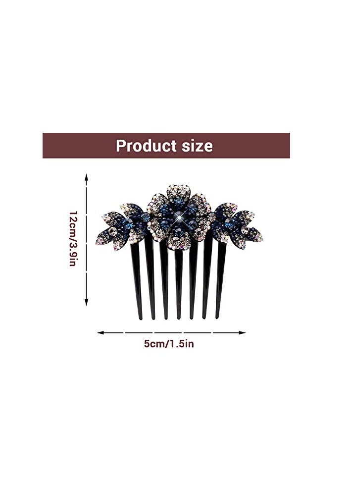 Accessorize Kingdom Hair Clips for Women Flower Hair Comb Pins Slide Hair Clips for Girls Crystal Barrettes Bridal Charm Hair Accessories(dark blue)  - Image 2