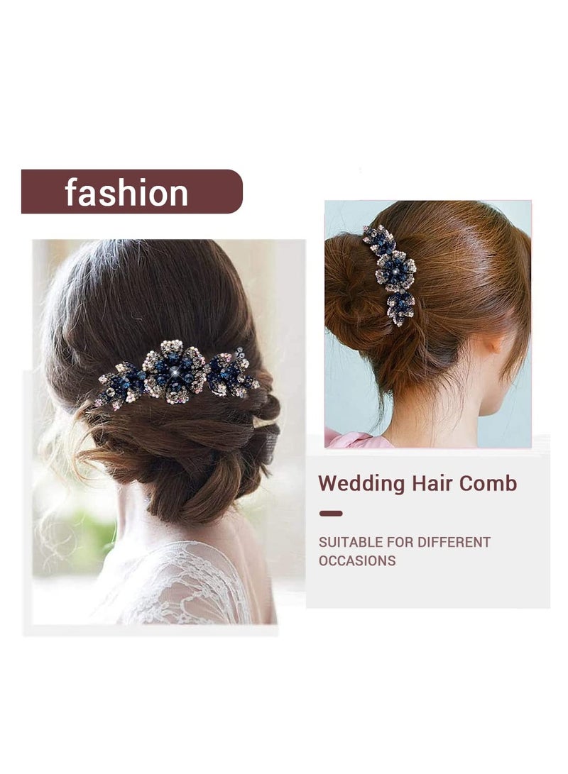 Accessorize Kingdom Hair Clips for Women Flower Hair Comb Pins Slide Hair Clips for Girls Crystal Barrettes Bridal Charm Hair Accessories(dark blue)  - Image 3