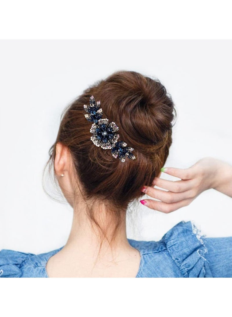 Accessorize Kingdom Hair Clips for Women Flower Hair Comb Pins Slide Hair Clips for Girls Crystal Barrettes Bridal Charm Hair Accessories(dark blue)  - Image 4